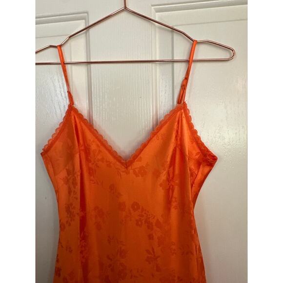 Miss Selfridge Women's Orange Satin Jacquard Strap Back Maxi Slip Dress Size 4 - Picture 6 of 12